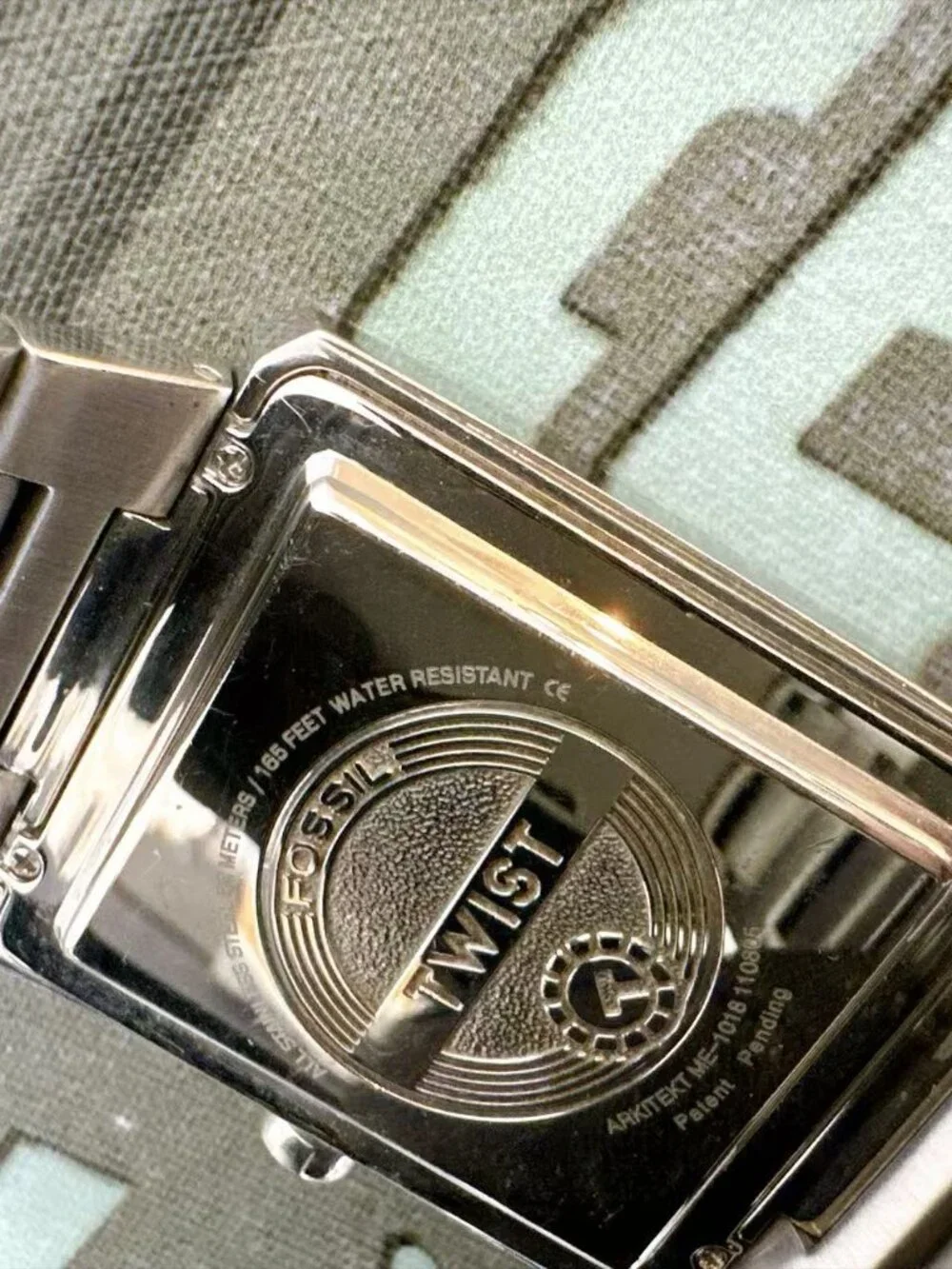Fossil Twist Arkitekt ME1018 Rectangular Stainless Steel Black Dial Watch